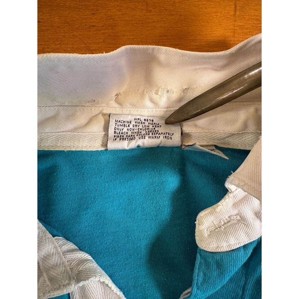 Vtg 90’s Blokecore Preppy Cotton Rugby Shirt Blue/White Colorblock Men L - Picture 5 of 16